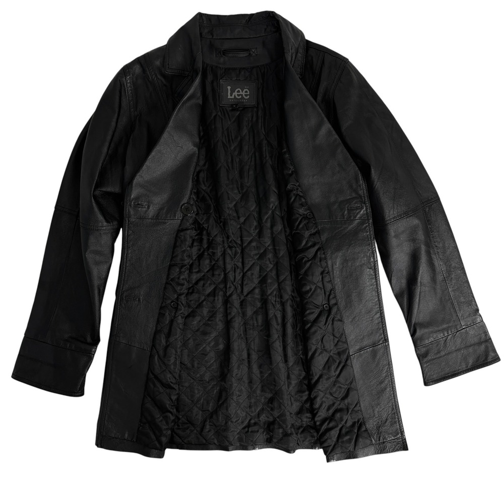 Lee Outerwear Double Breasted Genuine Leather Car Coat Quilted Lining Mens Small - Picture 6 of 14